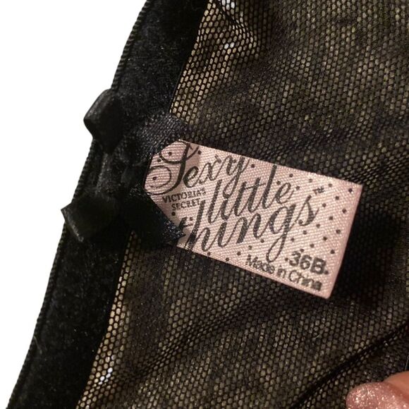 Y2K Victoria’s Secret 36B Push Up Ruffled‎ Lace Babydoll Top Black Sequin Mesh - Picture 3 of 11